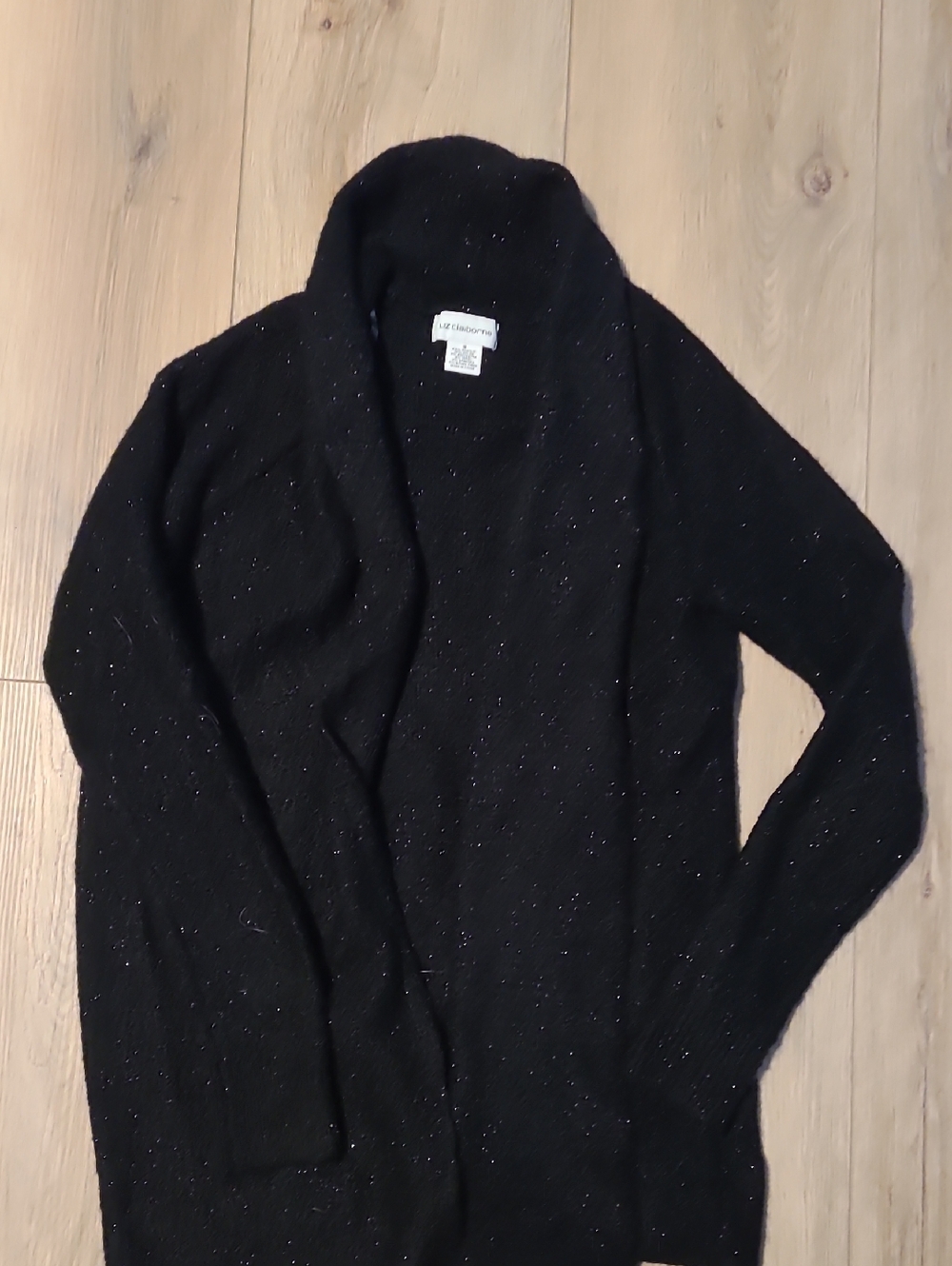 Liz Claiborne Black Sparkle Shawl Collar Open Cardigan